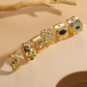 Bohemian gold plated ring set featuring vintage designs with colorful zircon stones