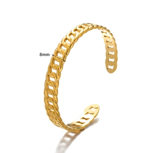 Elegant 8mm golden stainless steel open cuff bangle with hollow Cuban chain pattern