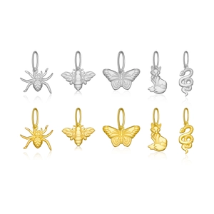 S925 sterling silver animal pendants featuring bee snake and butterfly in gold and silver