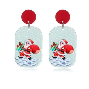 Christmas earrings with Santa Claus on blue pendant and red studs for women