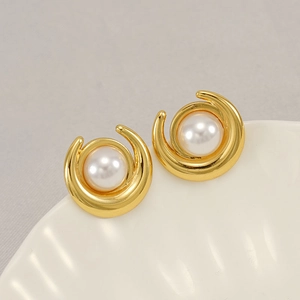 Vintage C-Form Künstliche Perlenstecker Ohrringe Für Damen Edelstahl 18K Vergoldet Halbmond Französischer Stil Eleganter Schmuck Accessoires