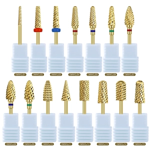 Set di 15 punte per fresa per unghie dorate per manicure professionale e lucidatura