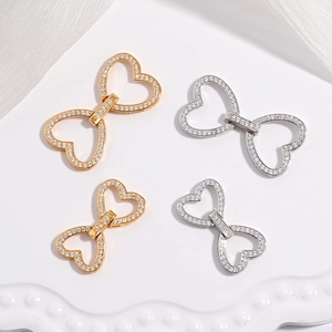 925 Sterling Silver Heart Jewelry Connector Clasp Pave Cubic Zirconia For Multi Row Necklace Bracelet DIY Finding