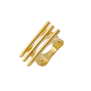 Bague géométrique à trois lignes en acier titane doré 18 carats pour femme au style épuré