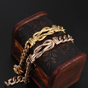 Hip hop style 18K gold and rose gold plated stainless steel knot bracelets with cuban chains
