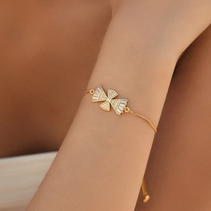 18K Gold Plated Copper Bracelet For Women Inlaid Zirconia Cross Butterfly Adjustable Slider Bracelet Fashion Jewelry Gift