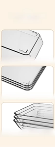 Macro detail of stackable clear storage tray with anti-slip base and thickened texture