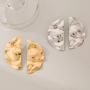 Minimalist hammer textured metal half hoop earrings in gold and silver finishes