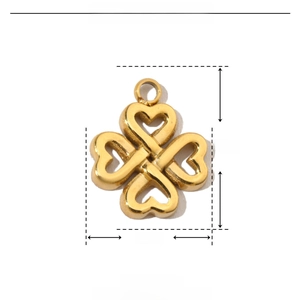 Macro view of gold stainless steel clover heart pendant with dimensions 12x10mm