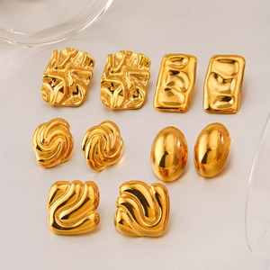Polished 18K gold plated geometric square stainless steel stud earrings set for women