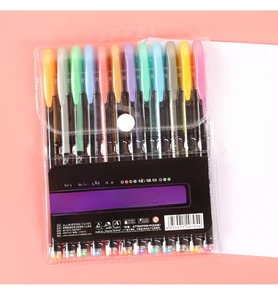12-color metal neon gel pen set, colorful drawing pens with transparent storage bag.