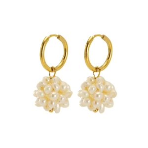 Boucles d'oreilles créoles en acier doré 18k avec pendentifs grappes de perles blanches