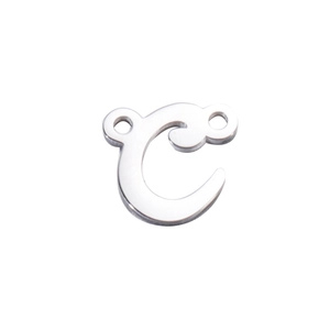 Polished silver stainless steel letter C connector with dual holes for DIY jewelry