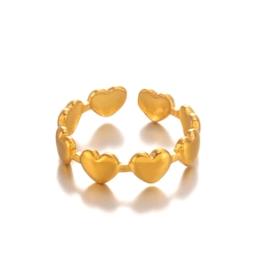 18K gold plated minimalist heart chain open ring with adjustable 3D heart-shaped elements