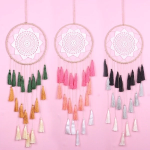 Handmade Bohemian Dreamcatcher Wall Hanging Cotton Woven Tassel Metal Ring Retro Home Living Room Wedding Decor Art