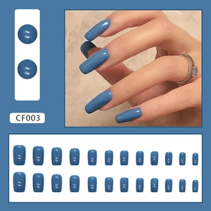 Glossy haze blue square press-on nail kit with 24 pieces for an elegant manicure