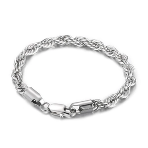 Silver stainless steel twisted rope chain bracelet with a secure lobster clasp