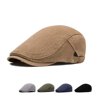 Classic khaki cotton flat cap with side metal buckles and five color options