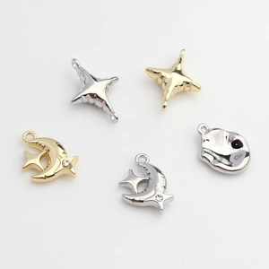 Mix of gold and silver alloy star and moon pendants for DIY jewelry making accessories