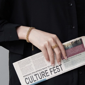 French vintage multilayer beaded bracelet and ring set in 18K gold plated stainless steel