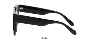 Side view of retro square frame sunglasses featuring thick glossy black temples