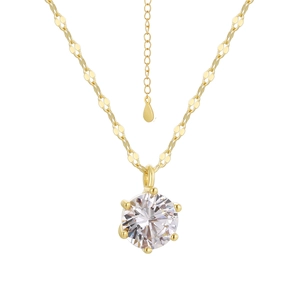 Elegant gold S925 silver necklace featuring a sparkling six-prong solitaire diamond pendant