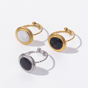 Three retro 304 stainless steel open rings with oil drip inlay in gold and silver finish