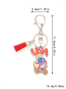 Detailansicht USA Holz-Schlüsselanhänger mit roter Quaste, Maße 3,4 cm x 11,5 cm groß