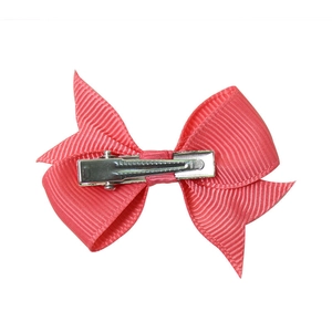 Handmade coral pink grosgrain ribbon bow hair clip with silver metal alligator clip
