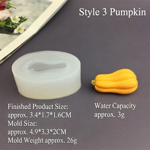 Detailed view of translucent pumpkin silicone mold showing dimensions and finished resin model