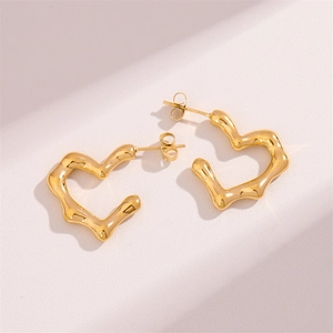 Heart Earrings Stainless Steel Irregular Geometric Wave Texture French Style Minimalist Fashion Jewelry For Women