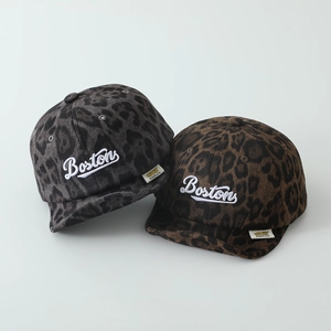 Toddler leopard print soft-brim baseball caps with Boston embroidery in two colors