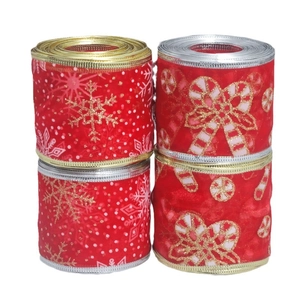Rubans de Noël avec motifs de flocons et bords filaires or et argent, lot de 4 rouleaux