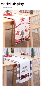 Dual Christmas table runners featuring festive gnomes and trees in cotton linen fabric