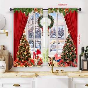 Christmas reindeer and tree print polyester curtains in 130x160cm size for holiday decor