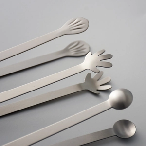 6-piece stainless steel tong set with shell, palm, and round head designs in matte finish