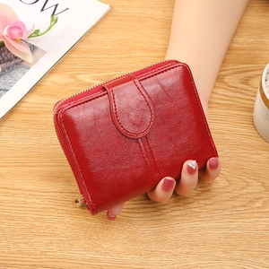 Women Short Wallet Faux Leather Zipper Pocket Bifold Card Holder Purse Vintage Elegant Daily Accessory For Ladies