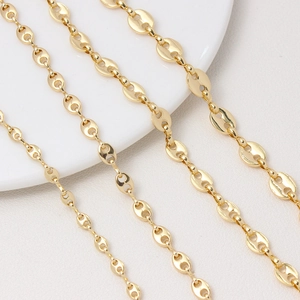 18K gold-plated pig nose link chain with coffee bean design for DIY jewelry making