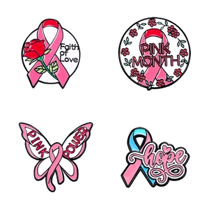 Emaille-Broschen mit rosa Schleife und Blumenmotiven für das Bewusstsein für Brustkrebs