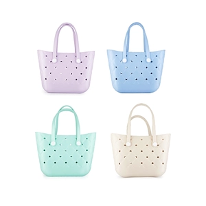 Waterproof EVA beach tote bags with drainage holes in four colors and diamond pattern