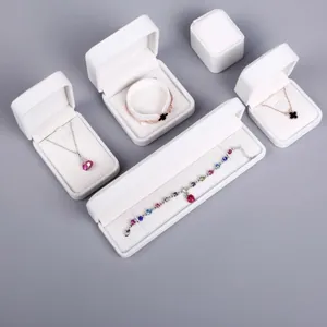 White faux leather velvet jewelry box set for necklaces, rings and bracelets