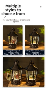 Vintage bronze Christmas lantern ornament with Santa scene and warm lighting, 14x14x22cm
