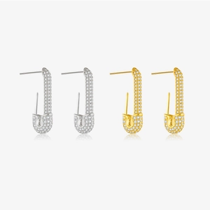 Orecchini a Bottone a Graffetta in Argento Sterling 925 con Strass per Donna Orecchini a Spilla di Sicurezza Oro Argento