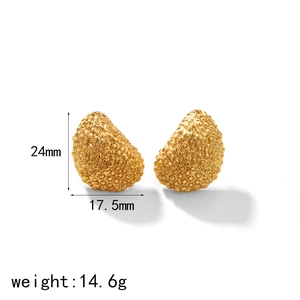 Detailed size view of gold teardrop earrings with 24mm height and textured dot surface