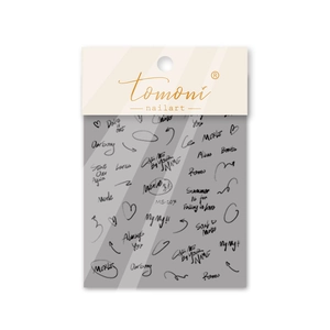 Detail of MS-207 nail stickers featuring black handwritten English text and symbols