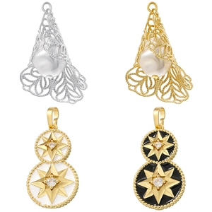 Pendente Bussola Stella A Otto Punte Smalto Rame Intarsiato Zirconia Perla Artificial Fiore Di Tromba Cavo Gioielli Vintage Donne