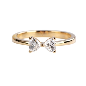 Bowknot S925 sterling silver ring with heart shaped zircon and 18k gold plating