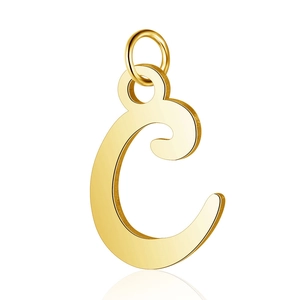 Golden stainless steel letter C pendant with hollow design and smooth polished surface