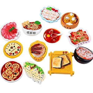 12-piece miniature Chinese food resin magnets set featuring dumplings and noodles on white background