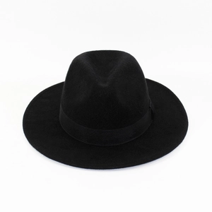 Classic black felt fedora hat with wide brim and grosgrain ribbon for men and women